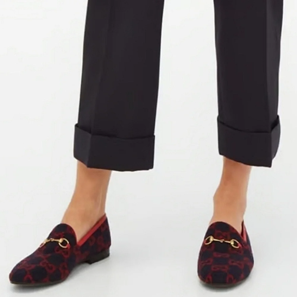 [BNIB] Gucci New Jordaan Wool GG Logo Horsebit Loafer Women 36